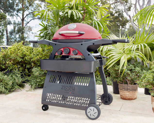 Ziggy by Ziegler & Brown Triple Grill LPG Classic on Cart (Chilli Red), Chilli Red, hi-res