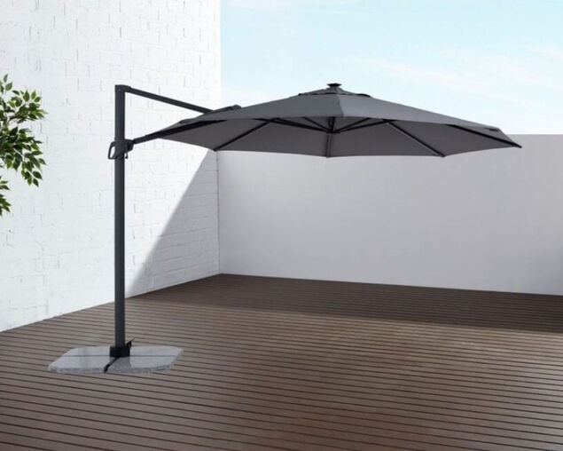 Rome 3.5m Octagonal Solar LED Cantilever Charcoal Umbrella, , hi-res
